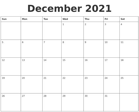 Blank Calendar December 2021 Printable